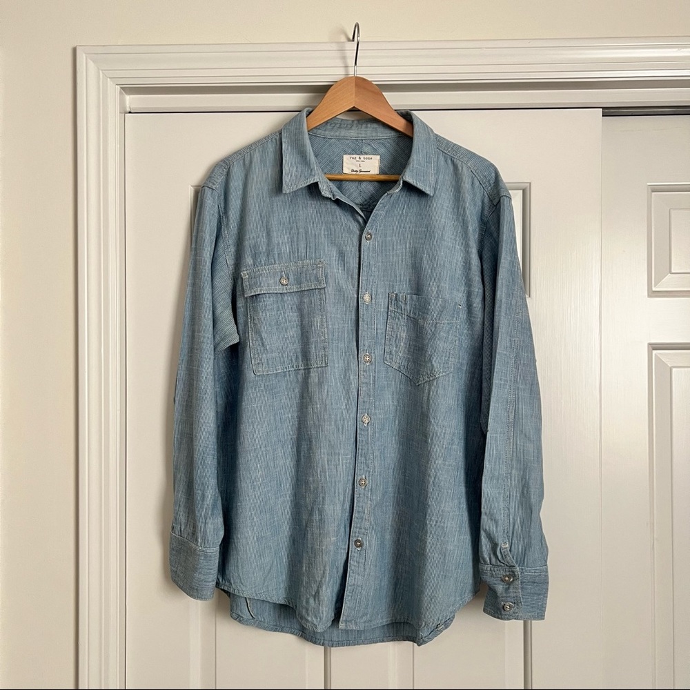 rag & bone Blue White Stripe Button Down Shirt Men’s L